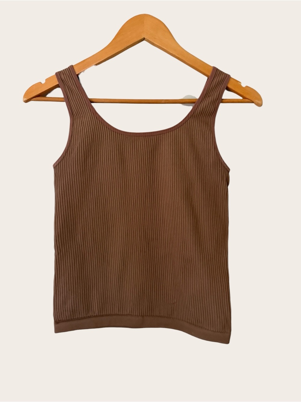 Brown Ribbed Tank Top - Classic Women's Scoop Neck